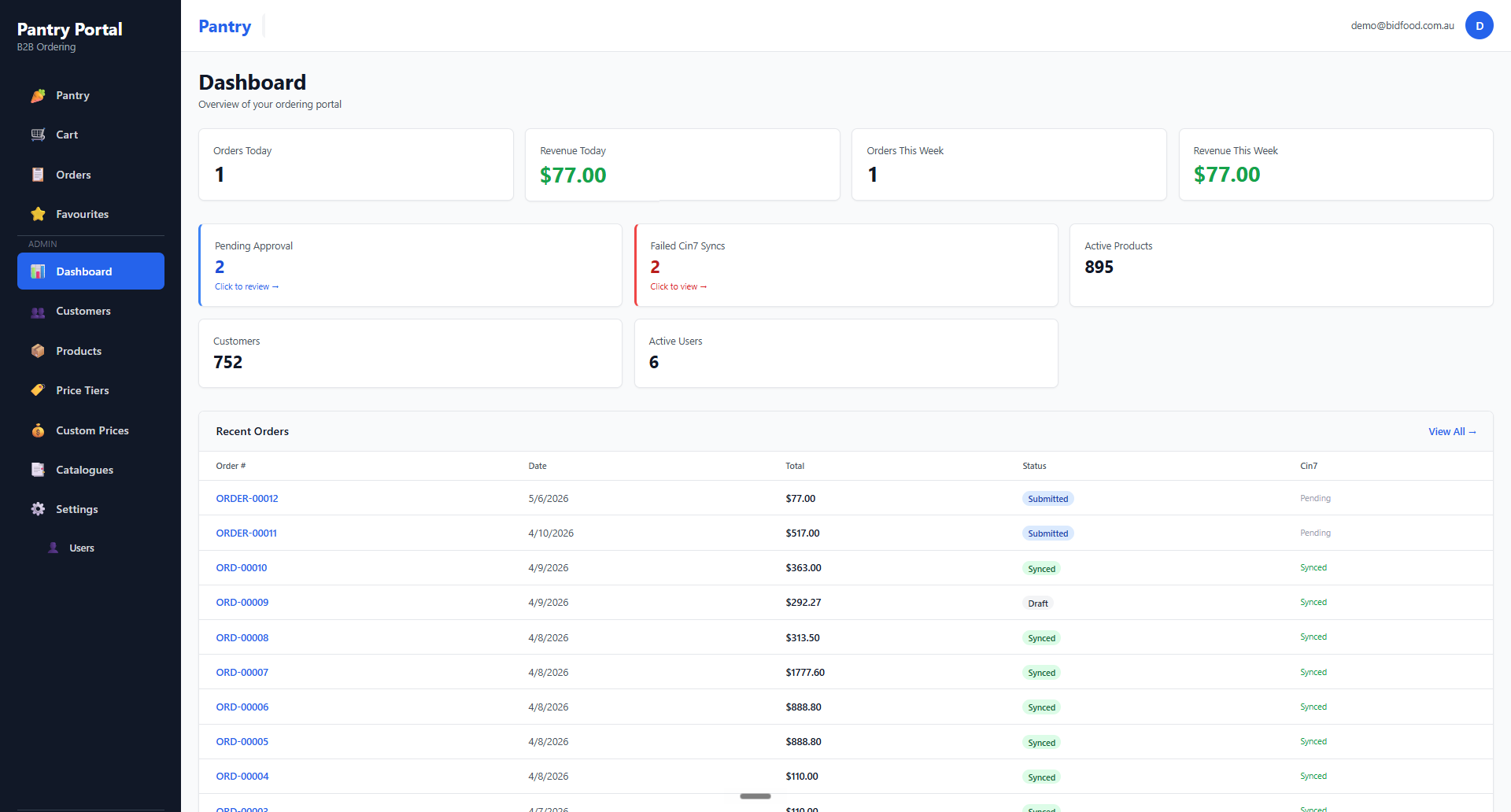 Cin7 POP admin dashboard