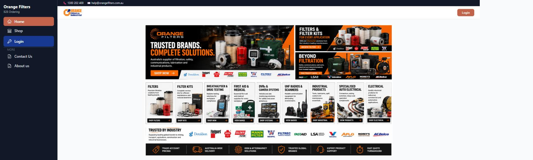 A live industrial filtration distributor's public site built in Cin7 POP