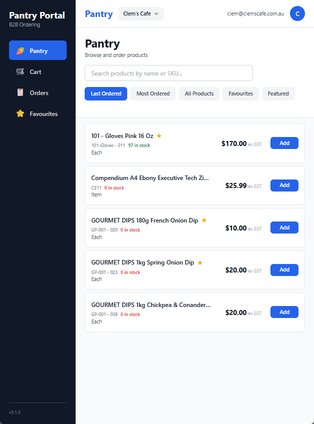 Cin7 POP customer pantry ordering list