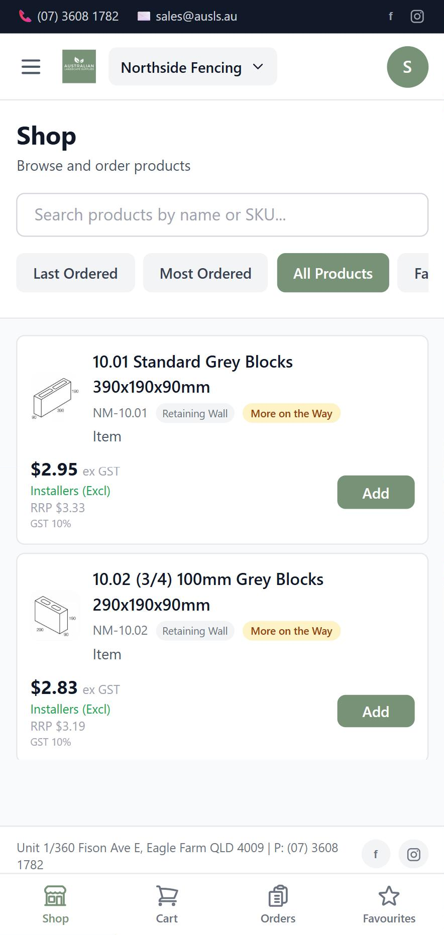 Cin7 POP running as an installed app on a phone, showing trade pricing and stock wording
